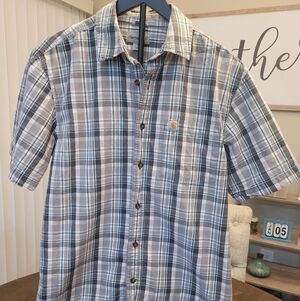 Carhartt Men's Gray and Blue relax fit Plaid Shirt .